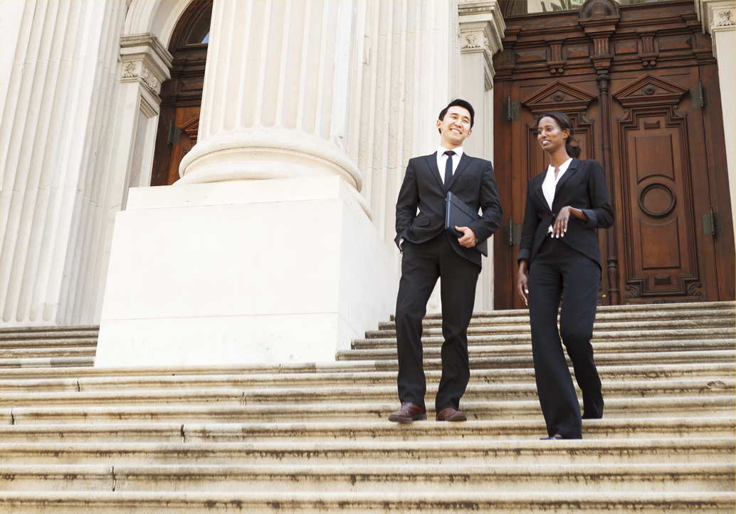 government officials on government building stairs