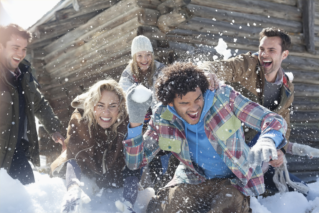 friends in winter snow