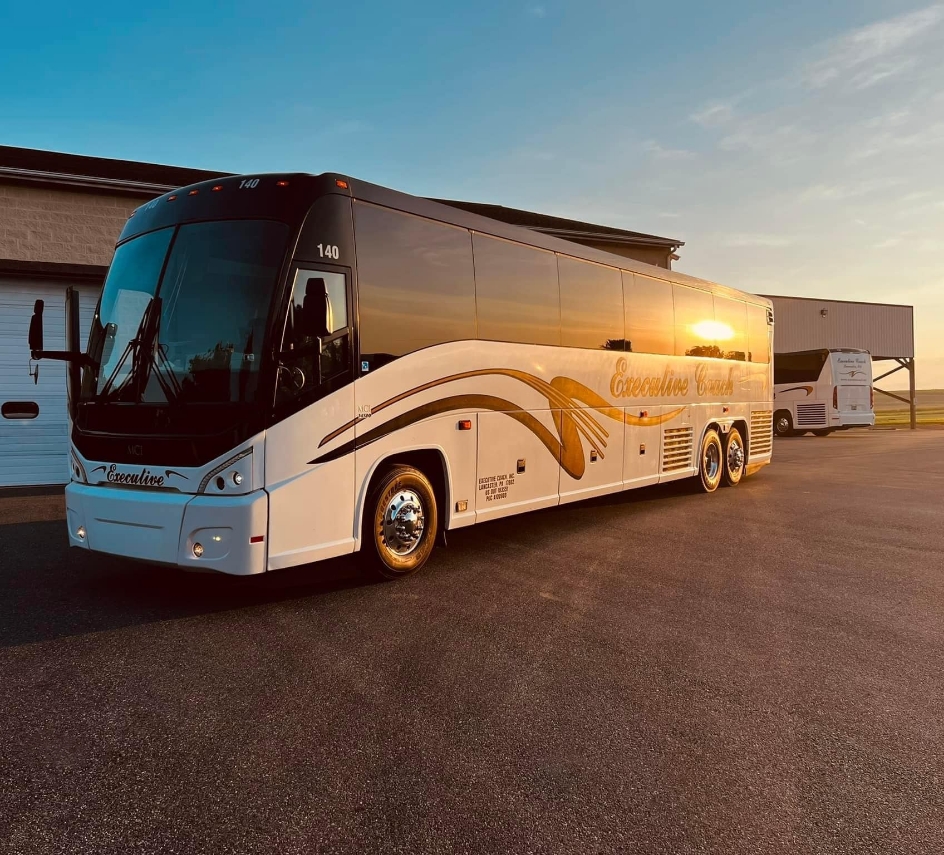 Executive Coach bus at sunset